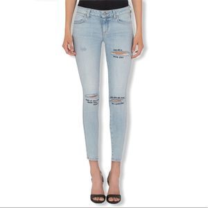 Siwy Hannah Skinny Light Wash Embroidered Quote Distressed Jeans 7 Day Weekend